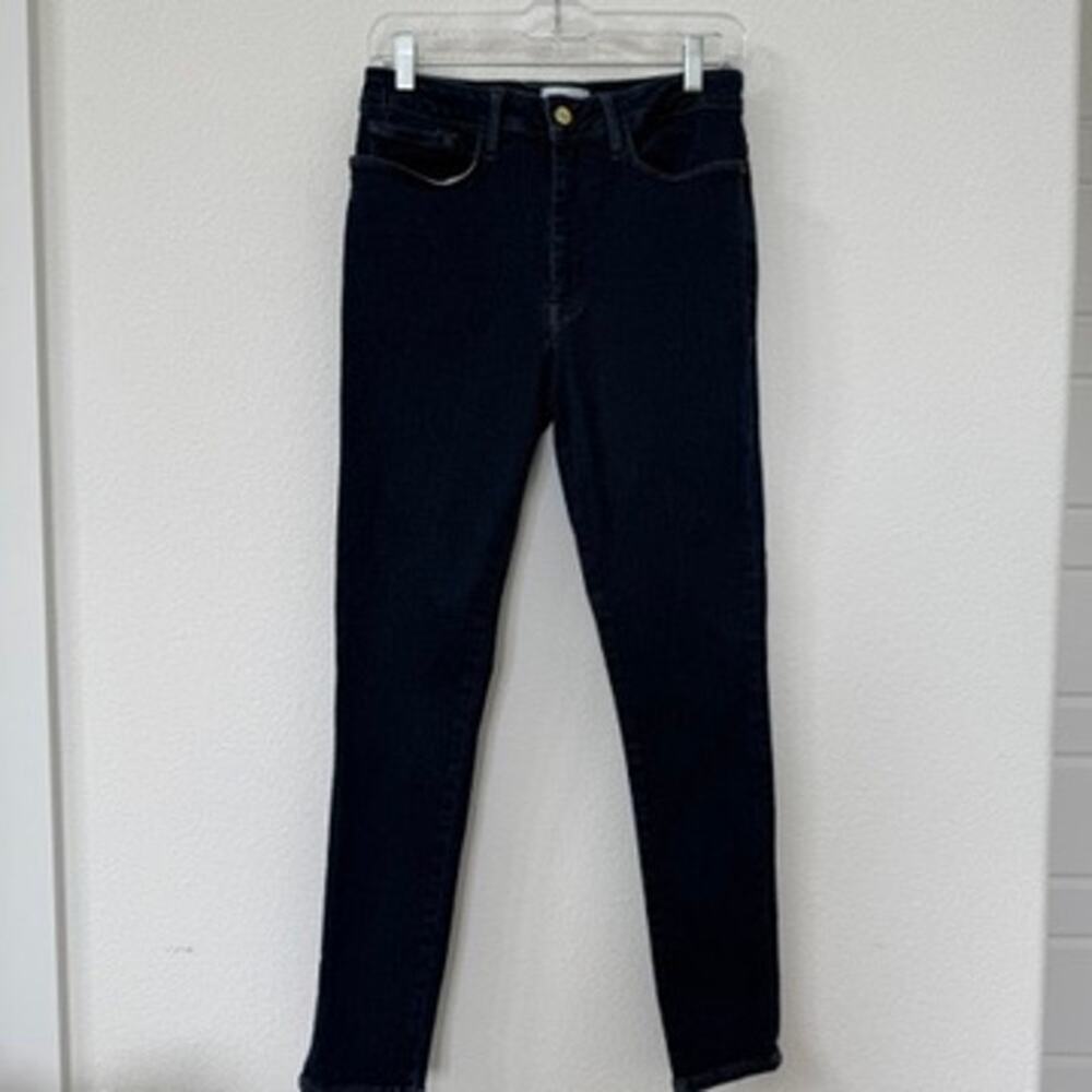 FRAME Le One Skinny Jeans Dark Wash Stretch High Rise Sustainable‎ Size 2 Denim